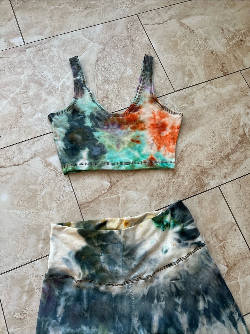 Tie-Dye cotton Crop Top & Flare Pants Set - Multicolor size large teeki fit - Picture 9 of 16